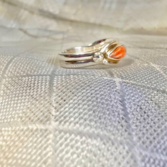 Spiny Oyster and Opal sterling silver signed native Navajo ring - Picture 4 of 8